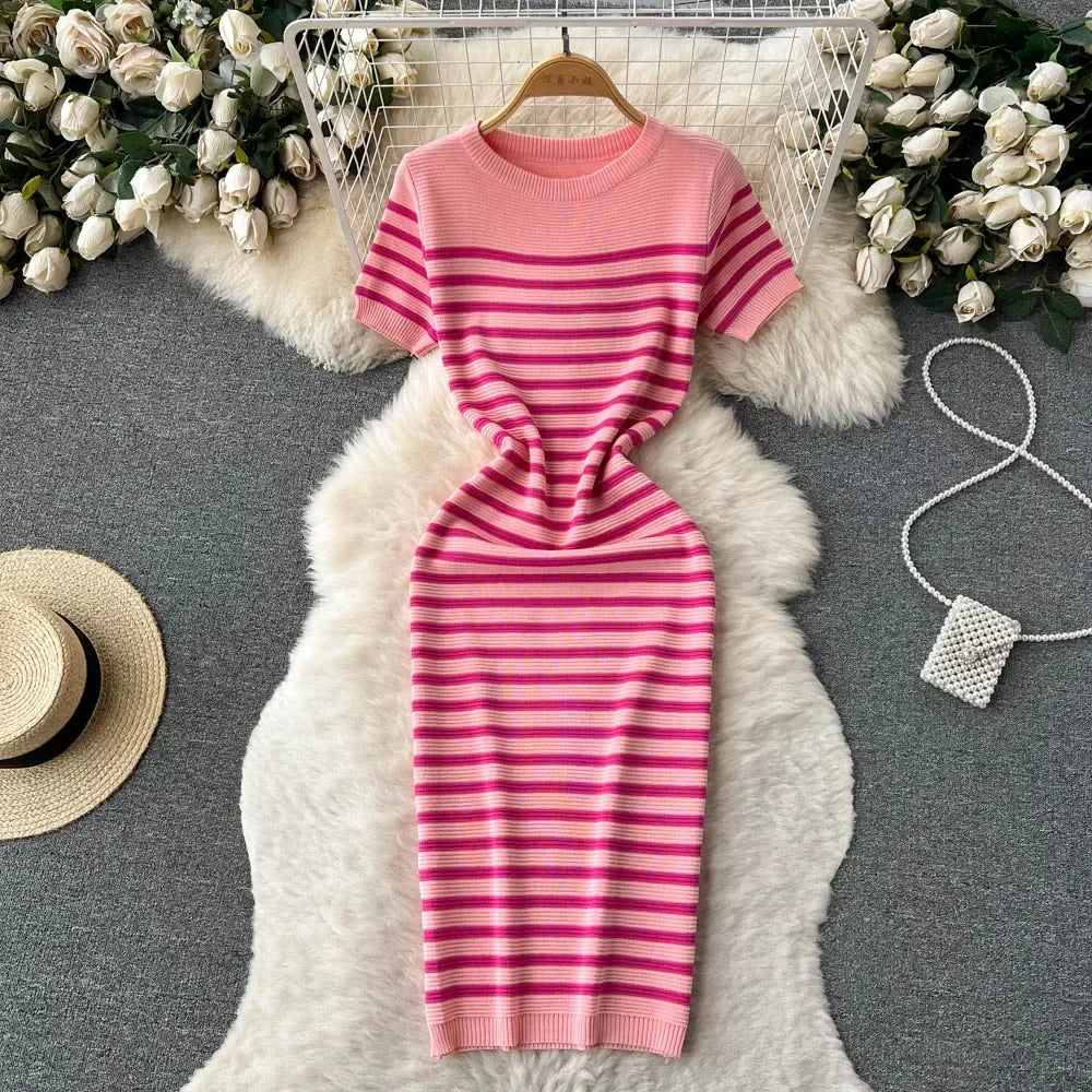 Levoire | Tricot Rayé Robe De Plage Rosa Une taille