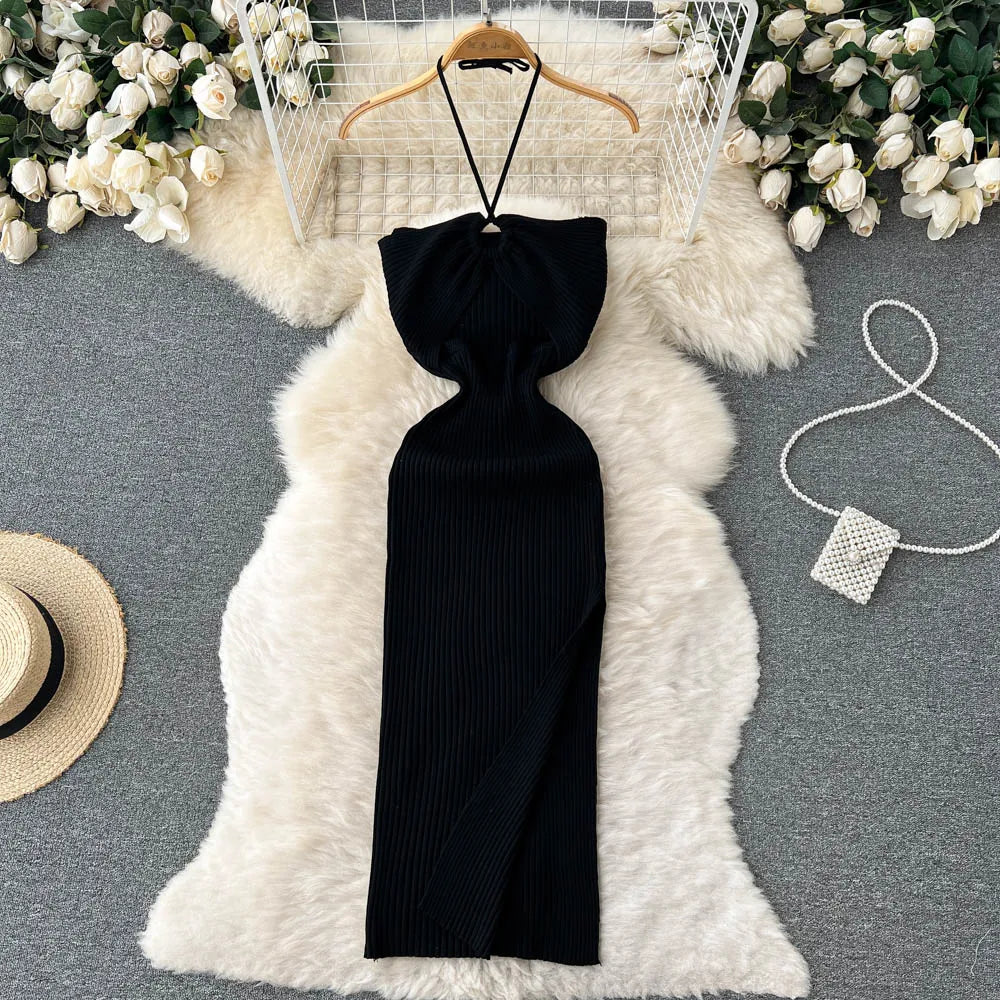 Levoire | Robe Maxi Tricot Tendance Dos Nu Pour Femmes Noir une taille