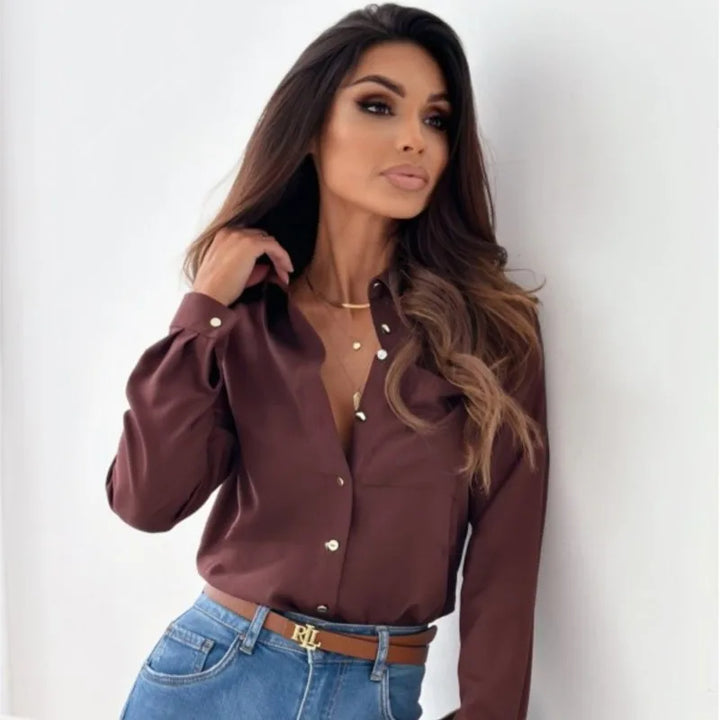 Levoire | Élégante Chemise En Chiffon À Manches Longues Légère, Fine & Polyvalente Braun