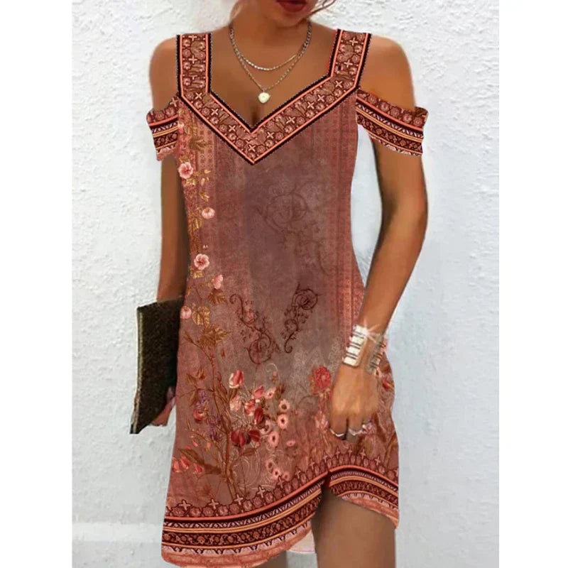Levoire | Robe Printemps/Été Avec Motif Floral Rétro Rouge 3