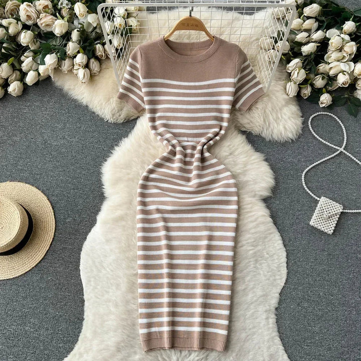 Levoire | Robe De Plage À Rayures Tissées Khaki Une taille