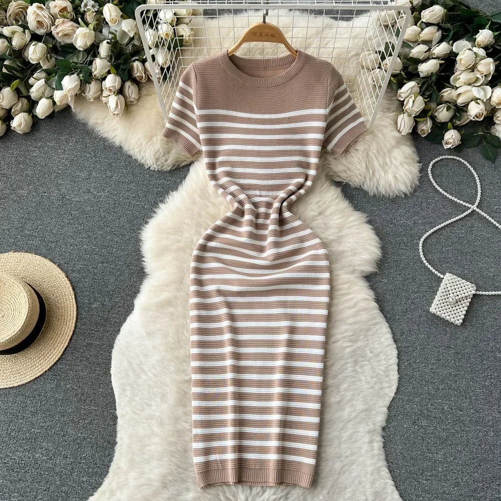 Levoire | Tricot Rayé Robe De Plage Khaki Une taille