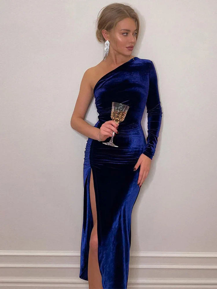 Levoire | Robe Midi Elégante En Velours Avec Fente