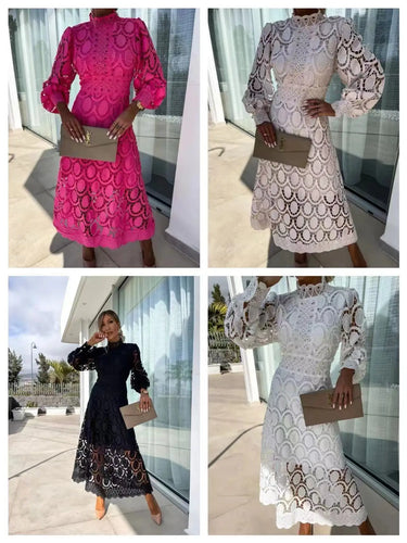 Levoire | Robe Maxi À Col Montant En Dentelle Avec Manches Bouffantes