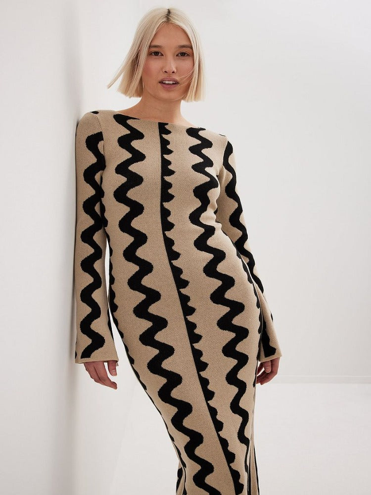Levoire | Elégante robe en tricot à manches longues pour femme Beige