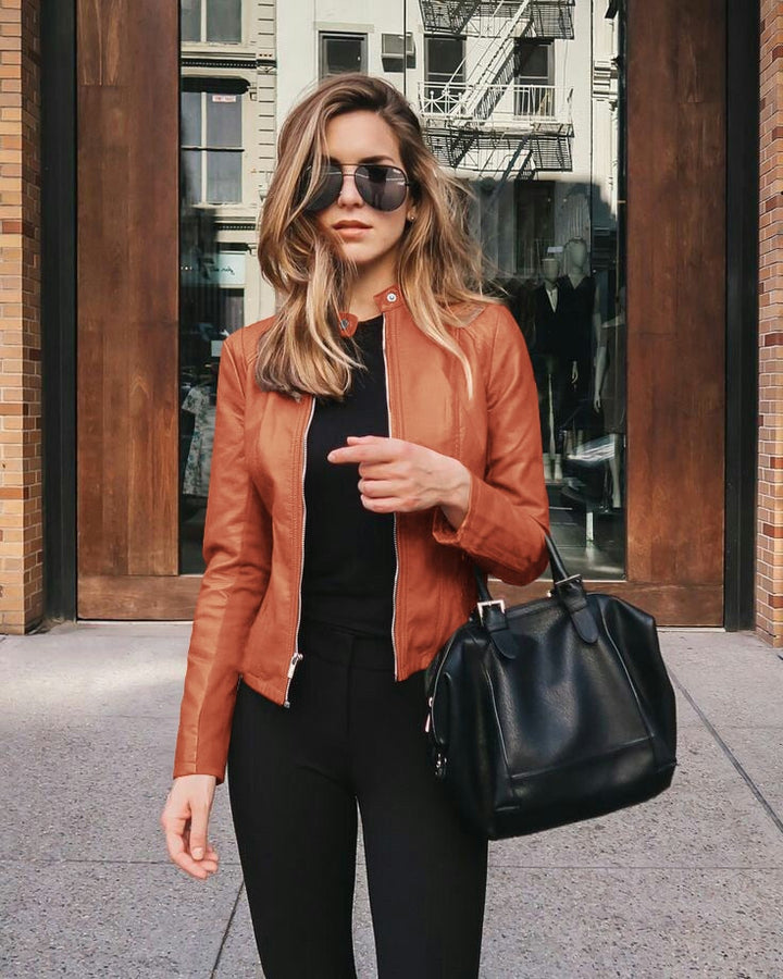 Levoire | Veste En Cuir Slim Fit Pour Femmes Orange