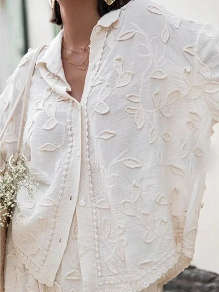 Levoire | Ensemble Pantalon Avec Broderie Et Blouse À Manches Longues Chemise