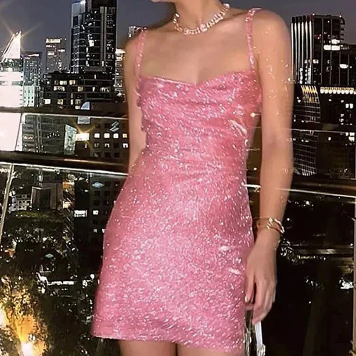 Levoire | Robe Mini À Col Cowl Brillant Rosa