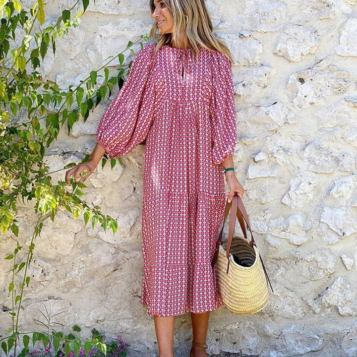 Levoire | Robe Bohème À Encolure En V Avec Manches Bouffantes Rouge-Rose