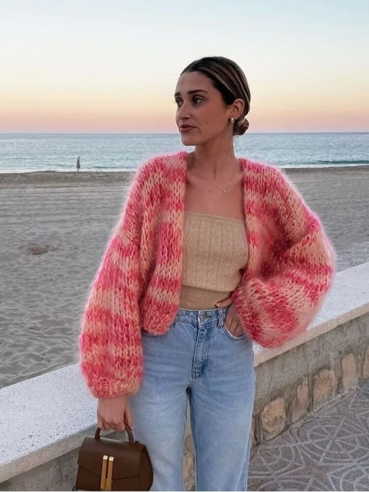 Levoire | Pull Ouvert Rayé Rosa