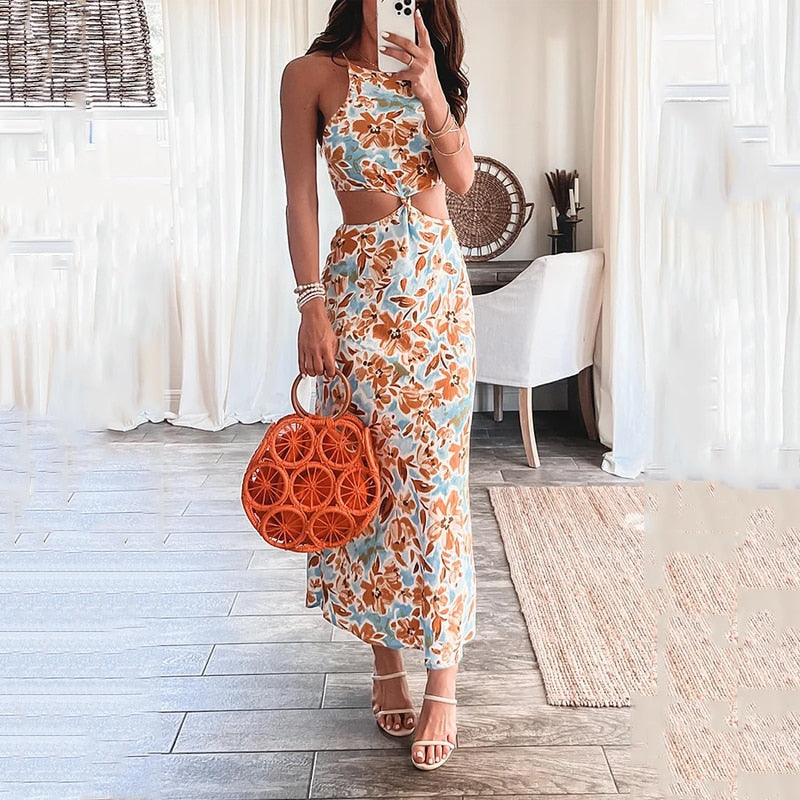 Levoire | Imprimé Floral Col Délesté Off-Shoulder Maxi Robe Bland