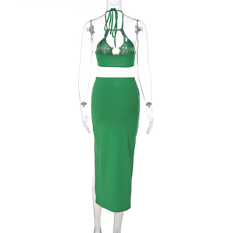 Levoire | Crop Satin Sans Manches & Couture Latérale Midi Robes