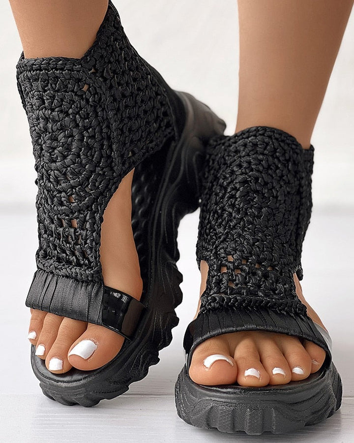Levoire | Sandales Compensées En Crochet Élégantes Pour Femmes Noir