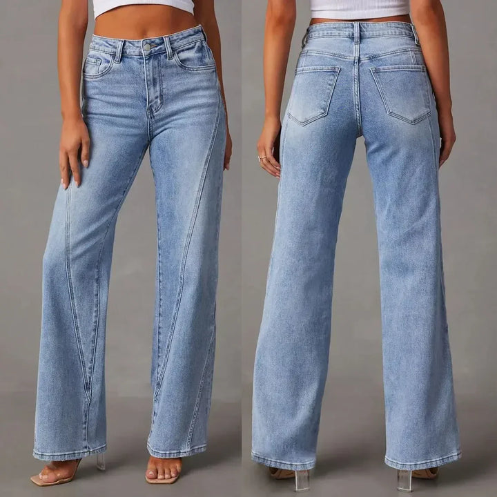 Levoire | Jean Dames Patchwork À Coupe Décontractée Et Ajustée Avec Jambe Large Denim Bleu