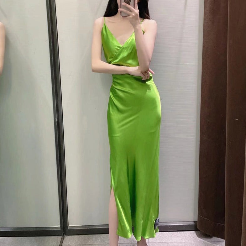 Levoire | Satin Drapé Dos Ouvert Midi-Robe