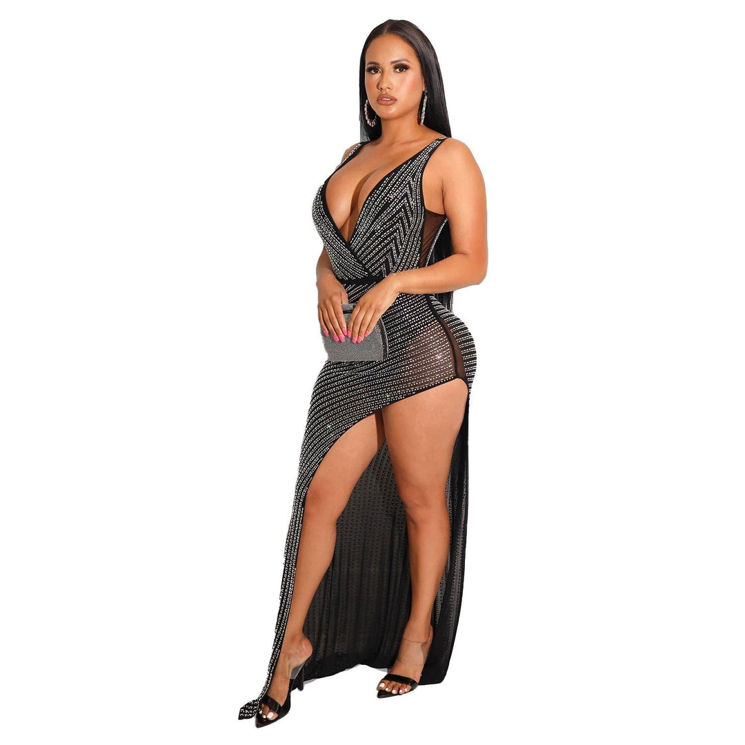 Levoire | Robe Maxi V En Cristal Dyp Noir