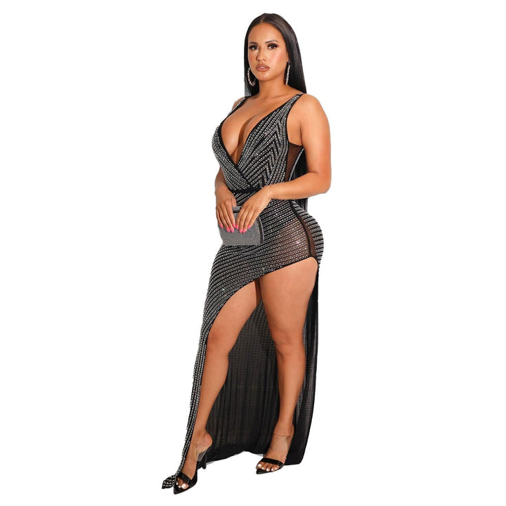 Levoire | Robe Maxi V En Cristal Dyp Noir