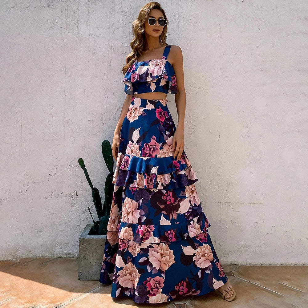 Levoire | Robe À Bretelles Et Avec Un Ourlet En Volants Bleu marine