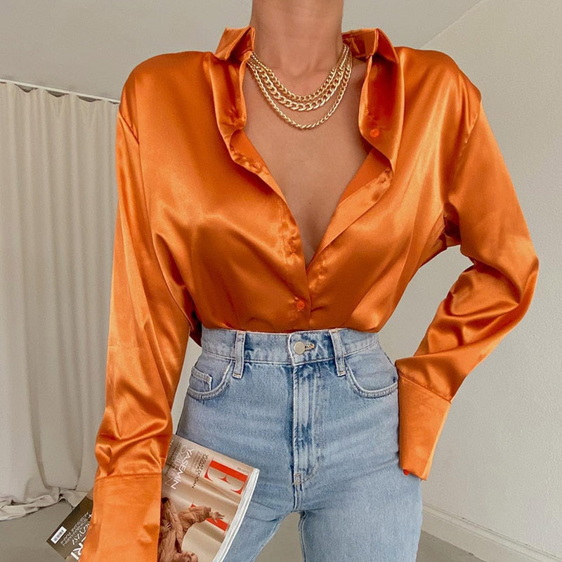 Levoire | Blouse En Satin La Blouse Parfaite Pour Toutes Les Occasions ! Orange (Épuisé !)