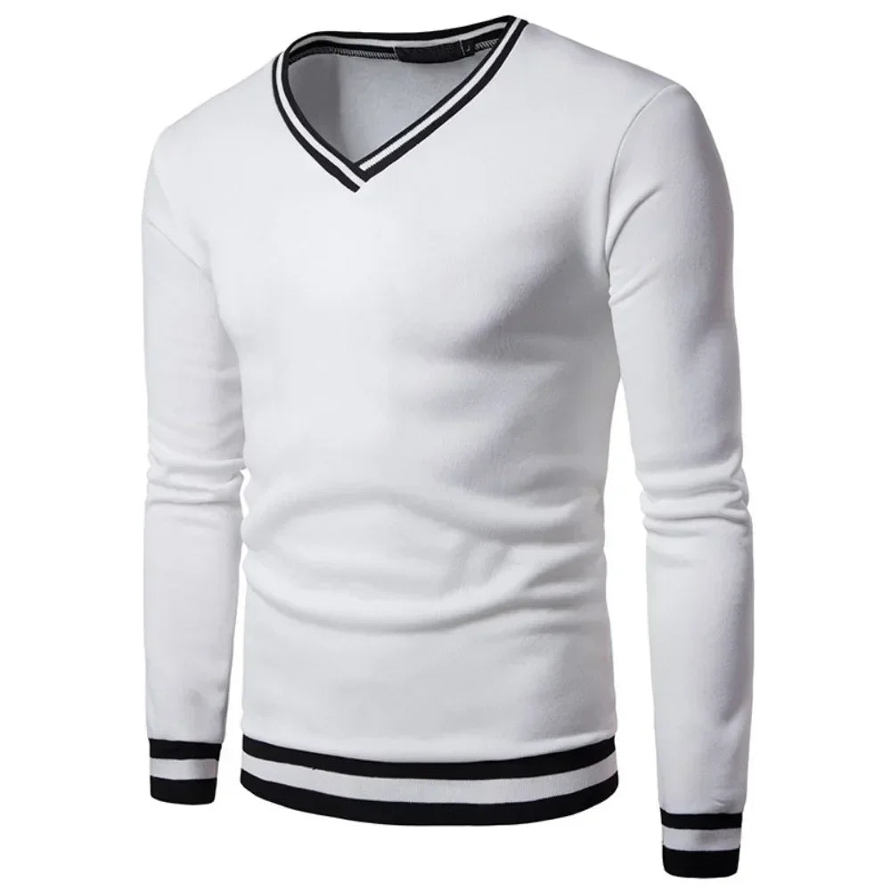 Levoire | Pull En Tricot Décontracté Avec Décolleté En V Pour Hommes Blanc