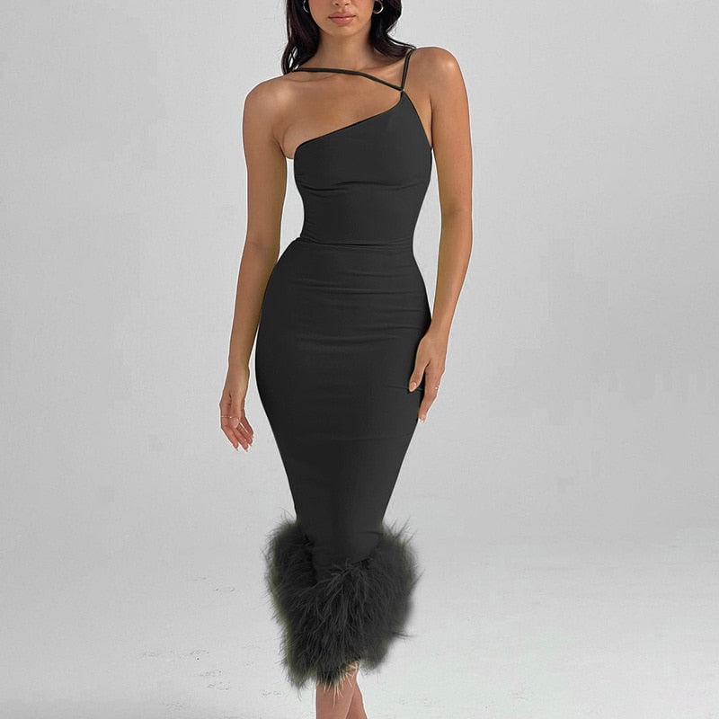 Levoire | Robe En Plumes Simple Sans Manches Noir