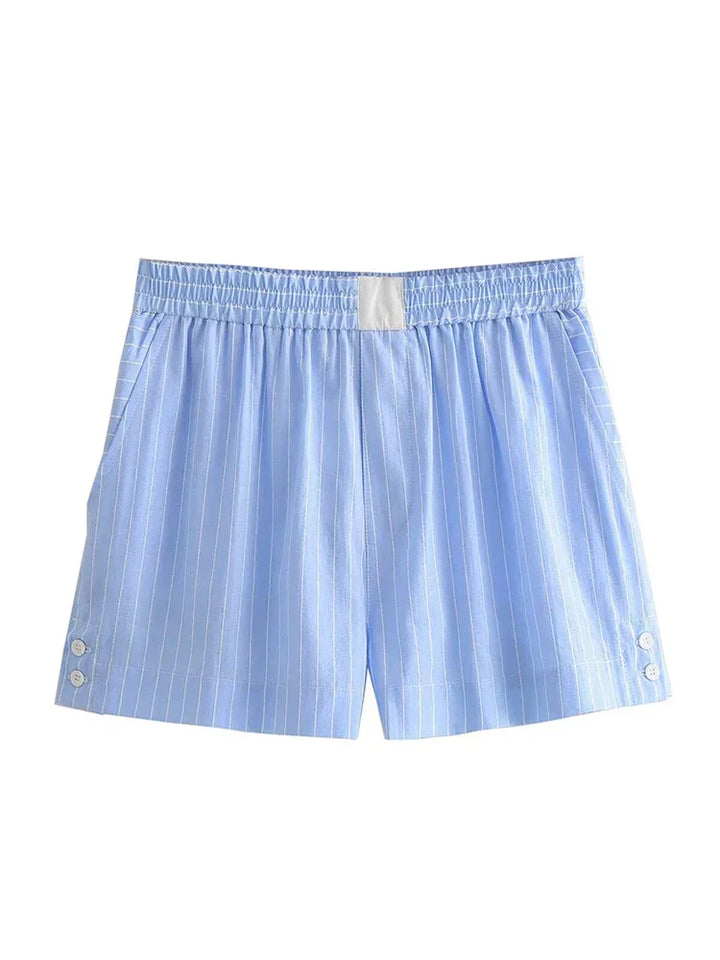 Levoire | Chemise À Manches Longues Rayée Moderne Et Ensemble De Shorts D'Été Pour Femmes