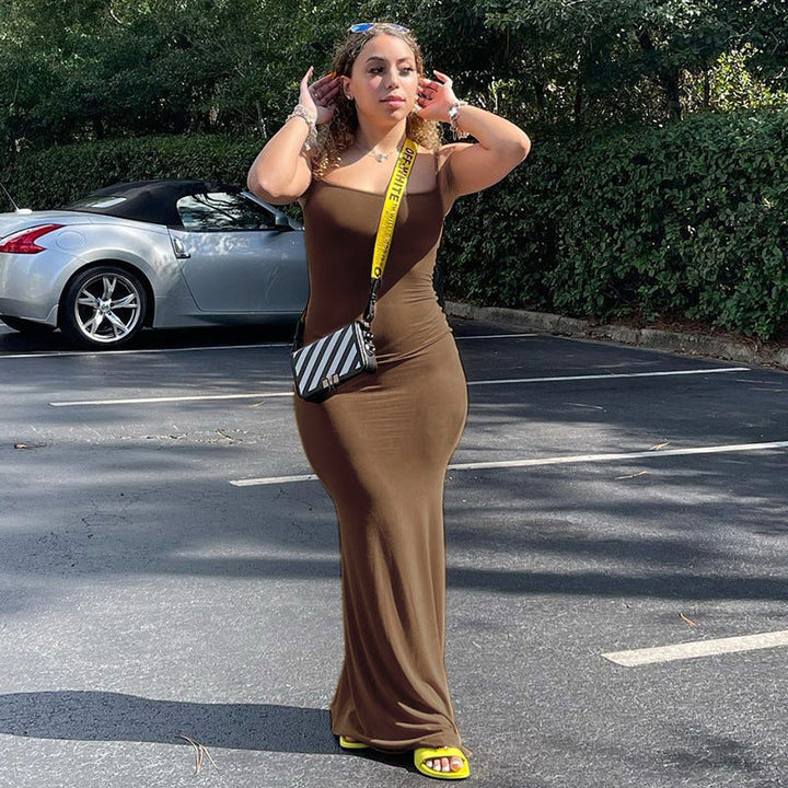 Levoire | Robe Maxi Slim Sans Épaules Dos Nu Marron foncé