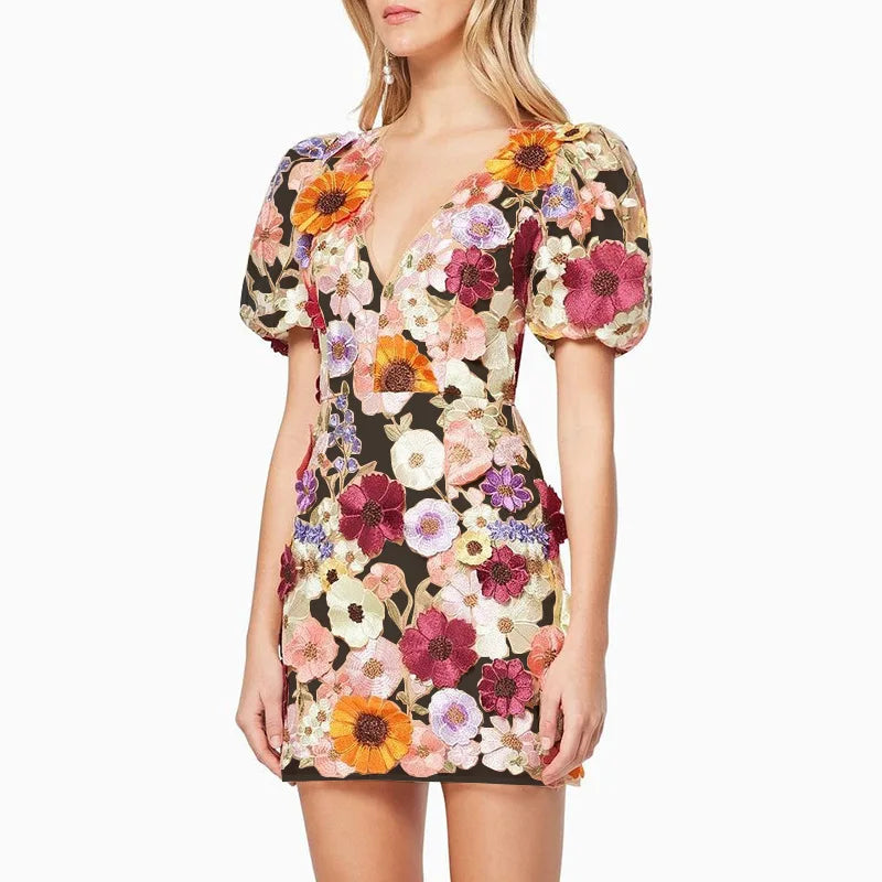 Levoire | Robe Mini Avec Broderie Florale Noir