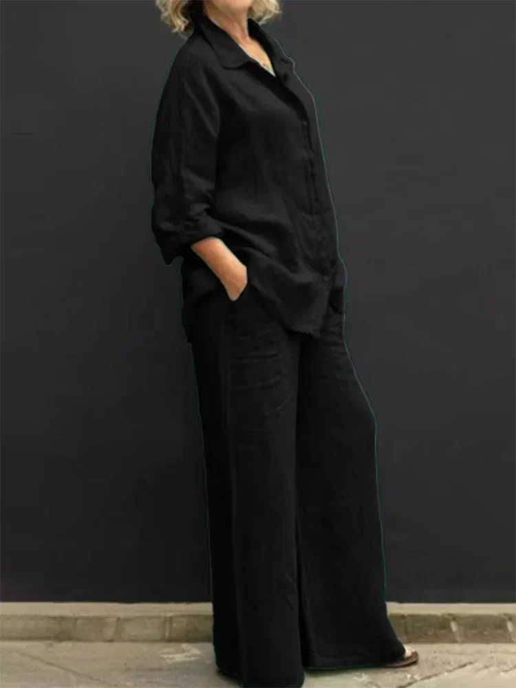 Levoire | Ensemble En Coton Lin Pour Femmes Noir