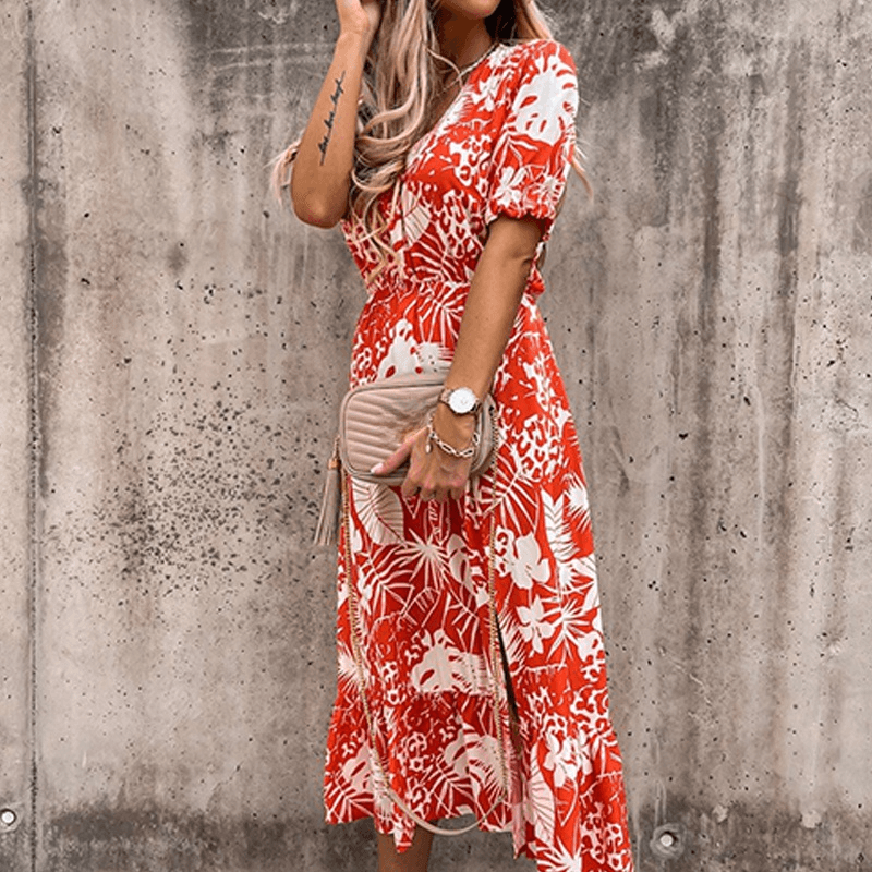 Levoire | Femme Robe à jupe fendue imprimée floral Orange