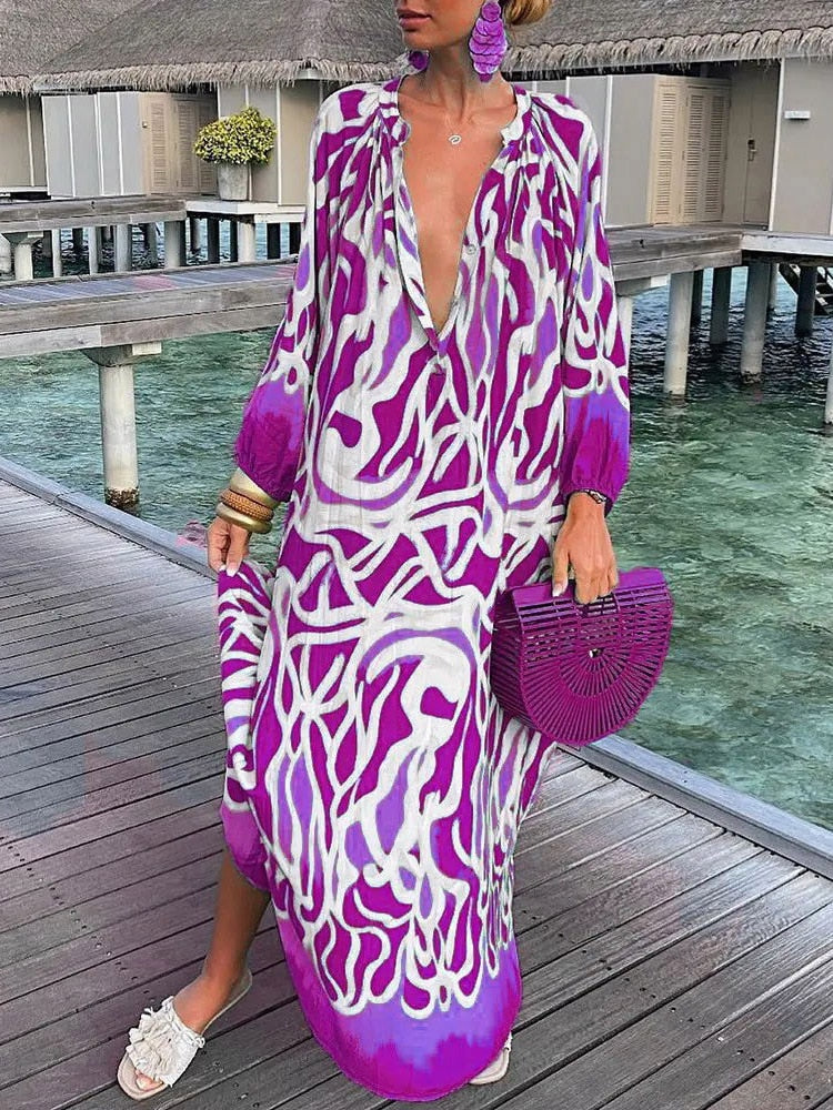 Levoire | Robe Maxi À Manches Longues Bohème Lilas