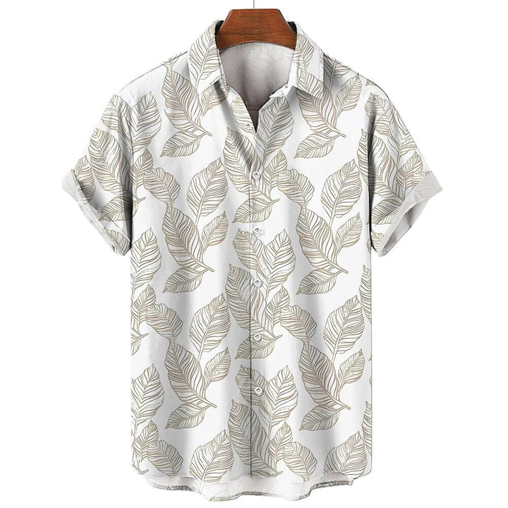 Levoire | Chemise Hawaïenne À Manches Courtes En Style Motif Pour Hommes Blanc et Gris