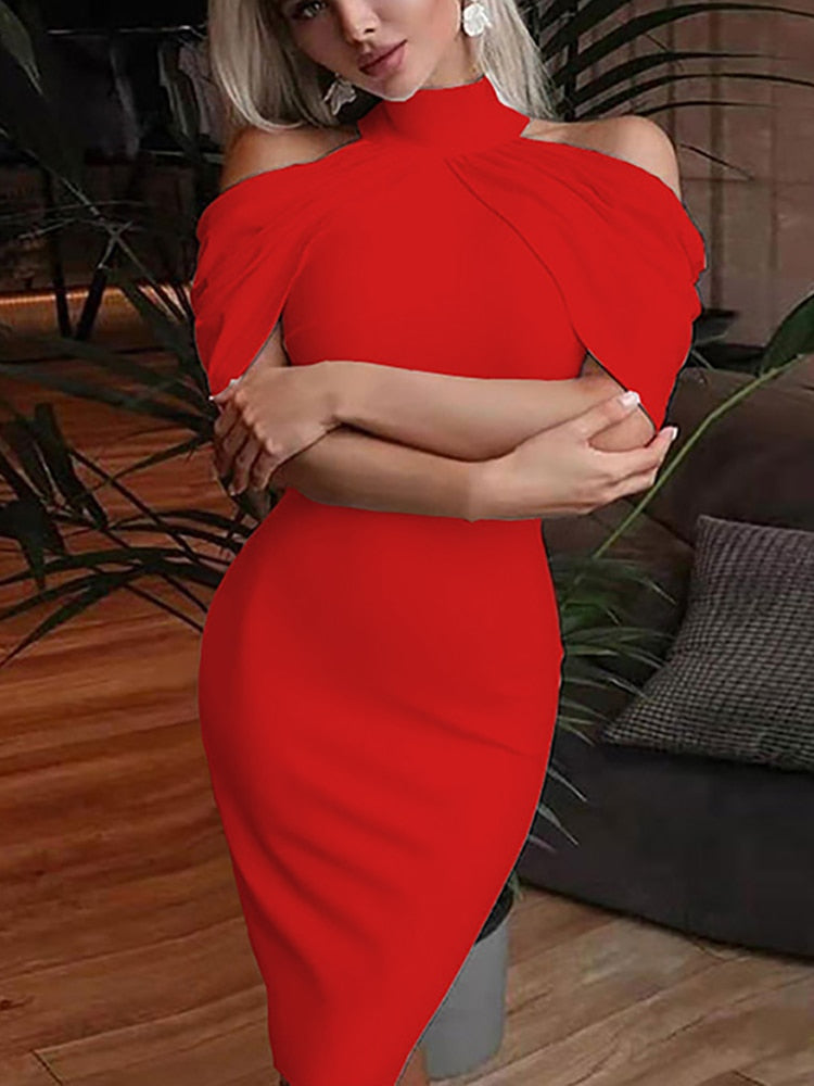 Levoire | Robe Midi À Col Halter Drapé Off