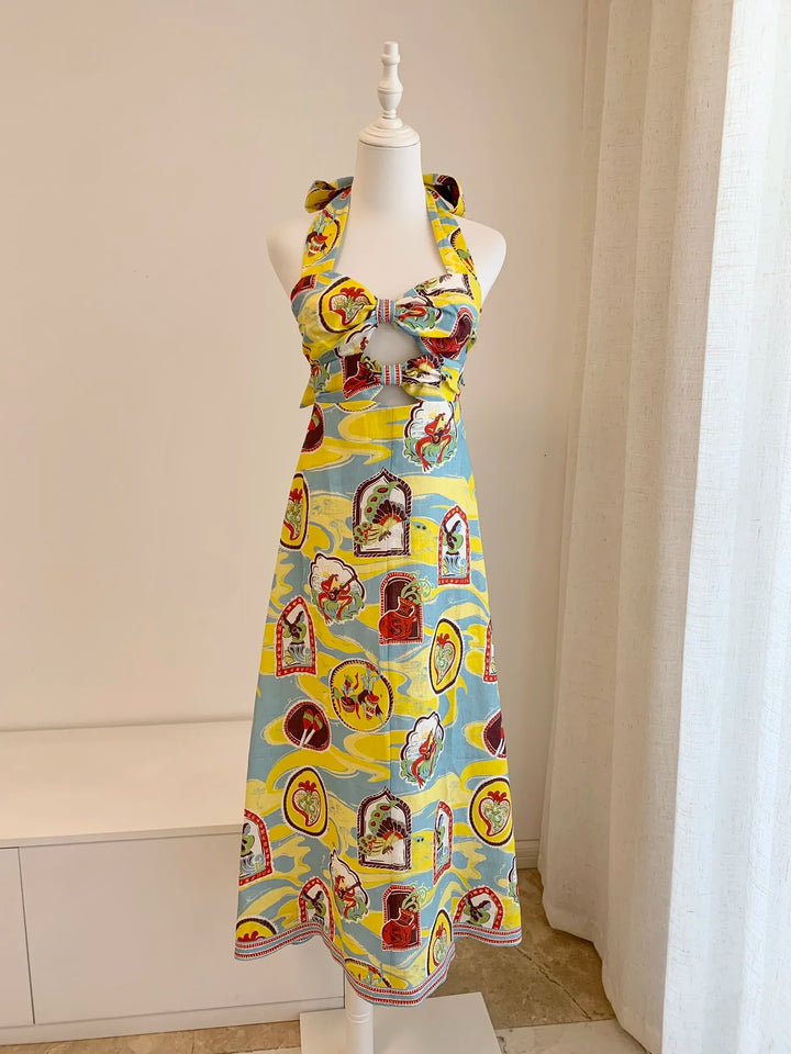 Levoire | Robe Maxi Bohème Sans Manches Jaune