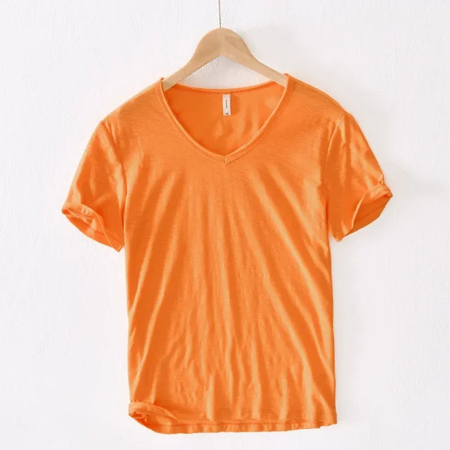 Levoire | T-Shirt Col V Intemporel Hommes Orange