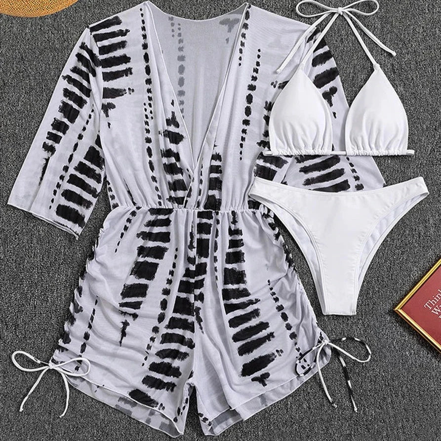 Levoire | Ensemble De Plage Combinaison Et Bikini Pour La Journée D'Été Blanc
