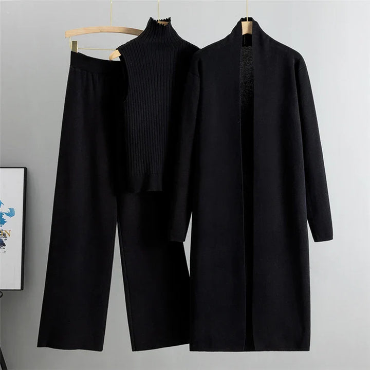 Levoire | Ensemble Tricot De 3 Pièces - Pull, Pantalon Ample, Cardigan Noir