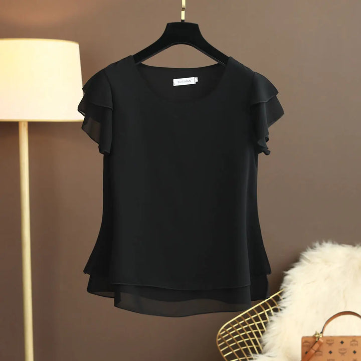Levoire | Blouse En Chiffon Avec Décolleté En O Et Manches Courtes Noir