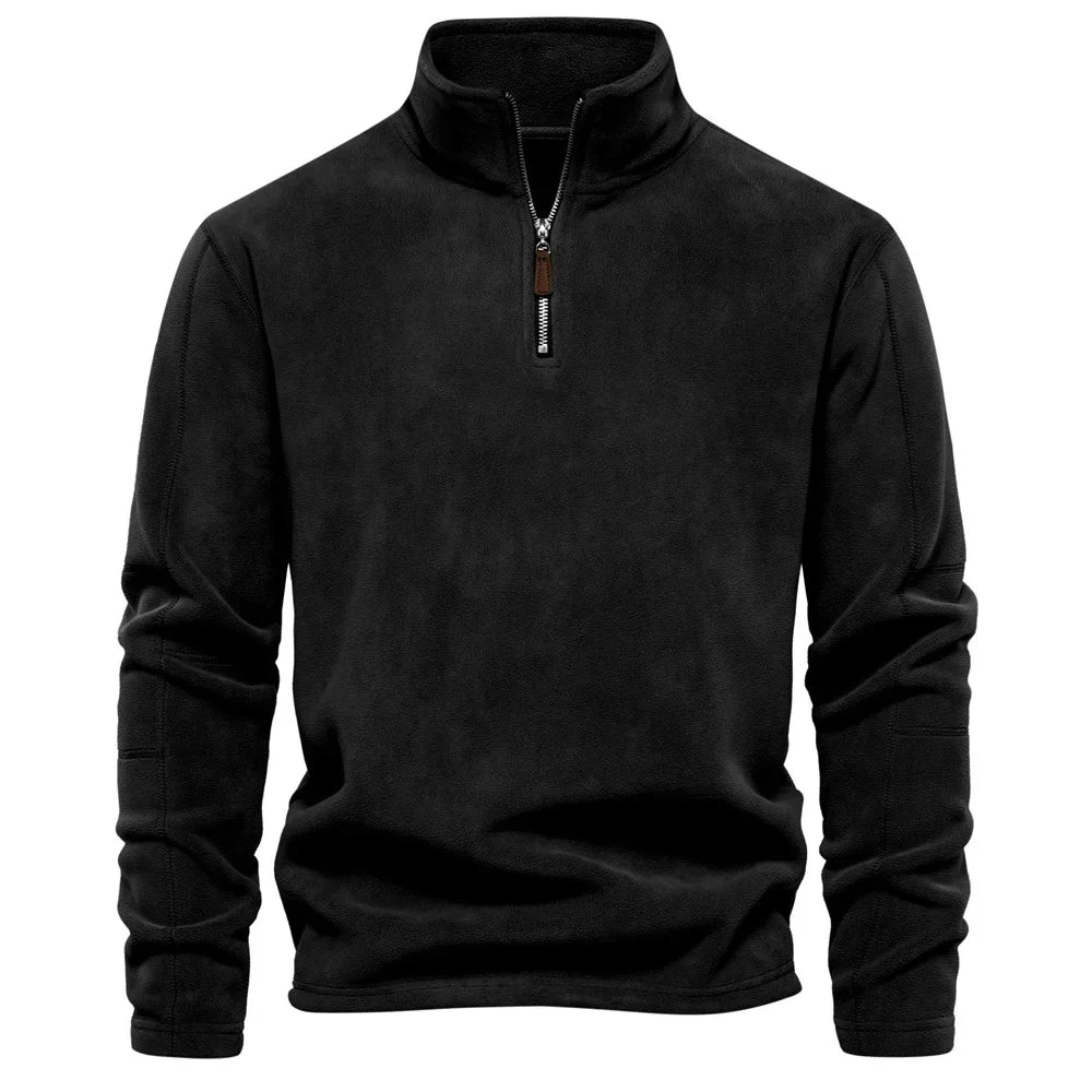 Levoire | Premium Décontracté Pullover En Fleece Avec Fermeture Éclair Et Col Noir