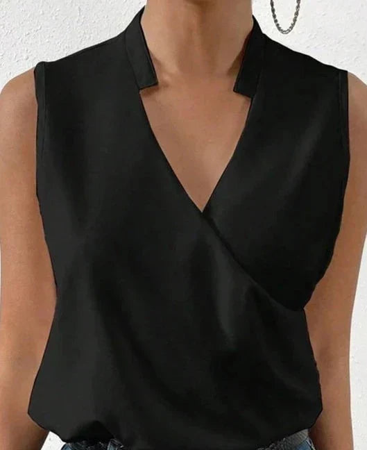 Levoire | Haut Élégant Débardeur Enveloppant Sans Manches Avec Décolleté En V Pour Femmes Noir