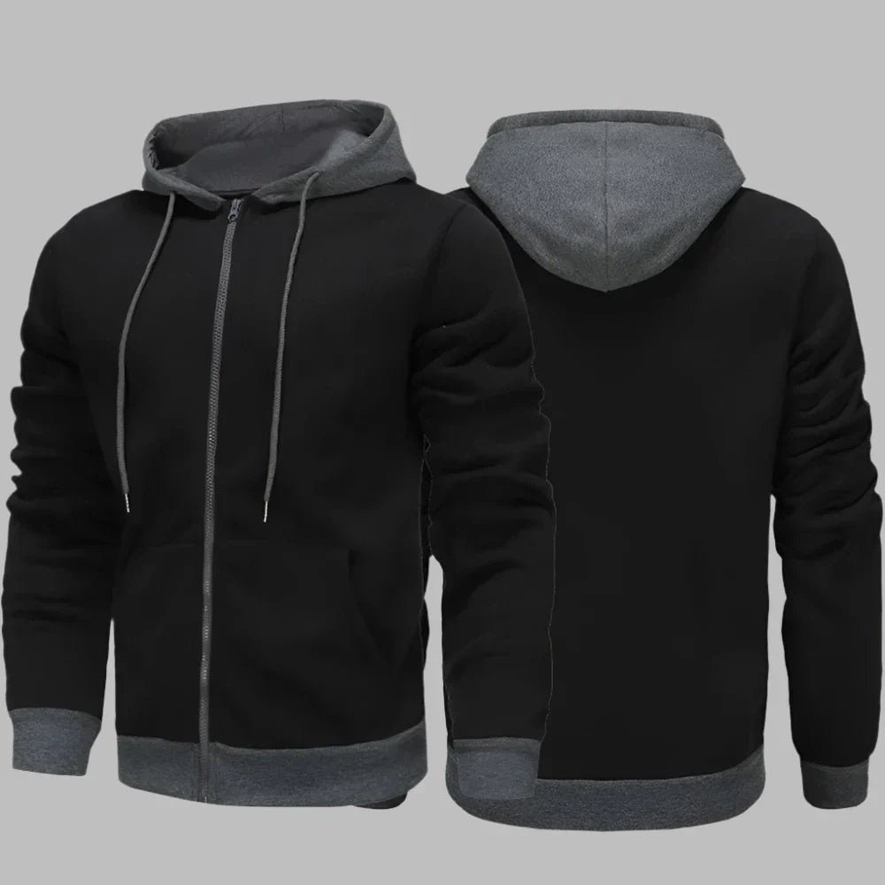 Levoire | Sweat À Capuche Pour Hommes Confortable Avec Fermeture Éclair Pour Le Quotidien Noir-Gris