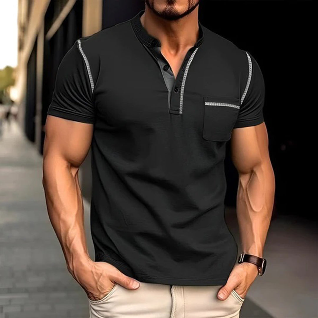 Levoire | T-Shirt Décontracté À Col En V Avec Poche Poitrine Noir