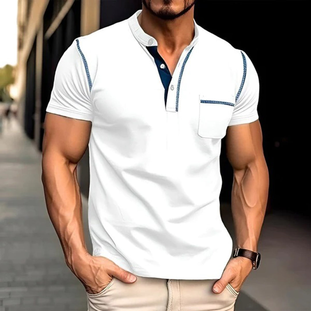 Levoire | T-Shirt Décontracté À Col En V Avec Poche Poitrine Blanc