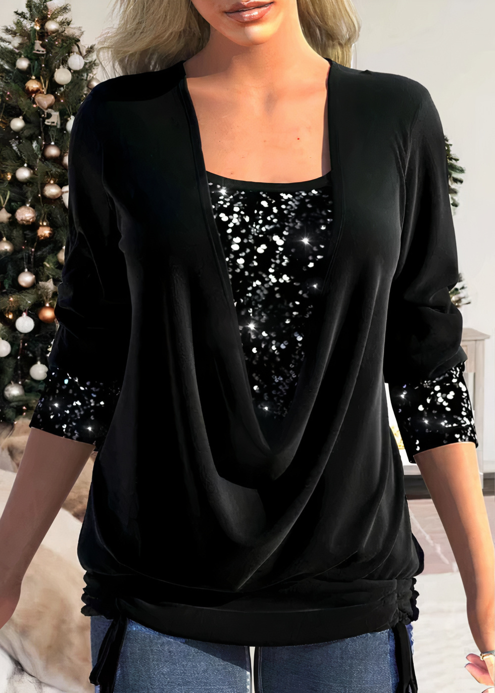 Levoire | La sophistication des blouses scintillantes Noir