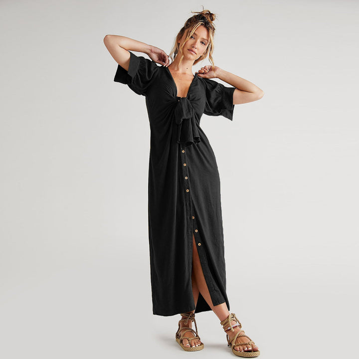 Levoire | Robe Longue Avec Fente Et Décolleté En V Noir