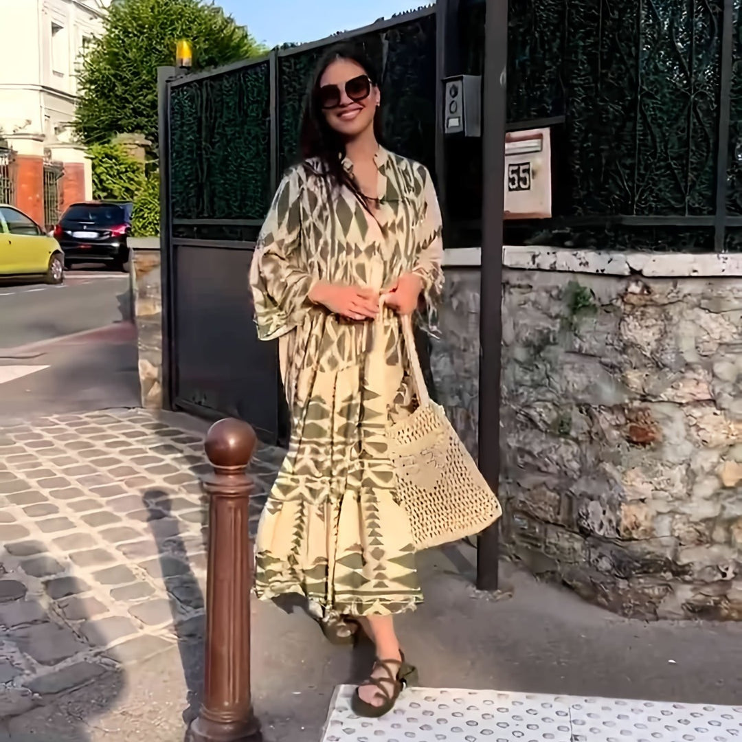 Levoire | Maxi-Robe Bohème Avec Boutons Vert