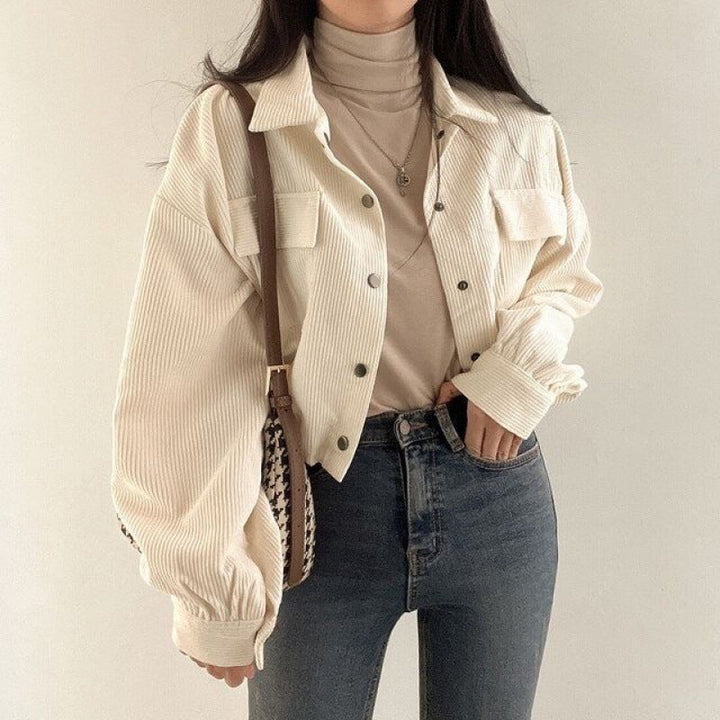 Levoire | Veste Courte À Côtes Tendance Avec Col Retourné Pour Femmes Abricot