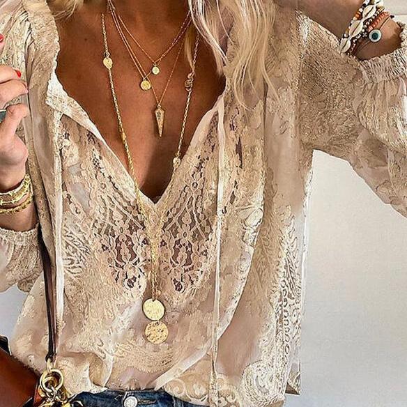 Levoire | Blouse En Dentelle À Manches Longues Pour Femmes Beige