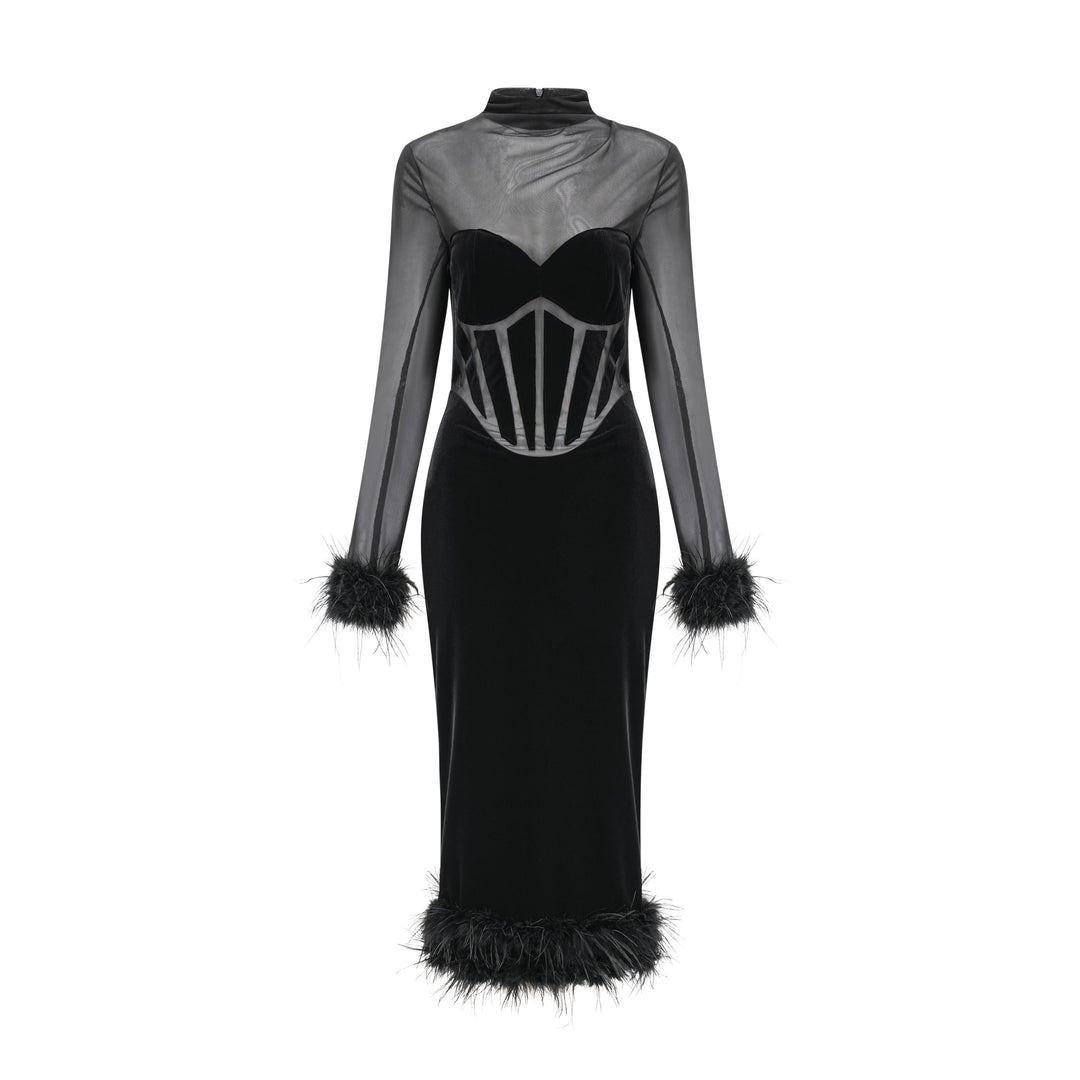Levoire | Avec Des Plumes Velours Midi Robe