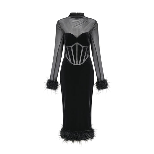 Levoire | Avec Des Plumes Velours Midi Robe